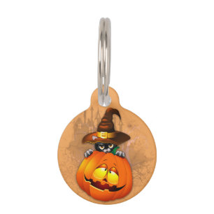 Halloween Schattig Kitty Heks en Pompoen Vriend    Huisdierpenning