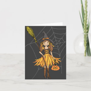 Halloween schattig meisje met pompoen kaart