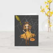 Halloween schattig meisje met pompoen kaart (Gele Bloem)