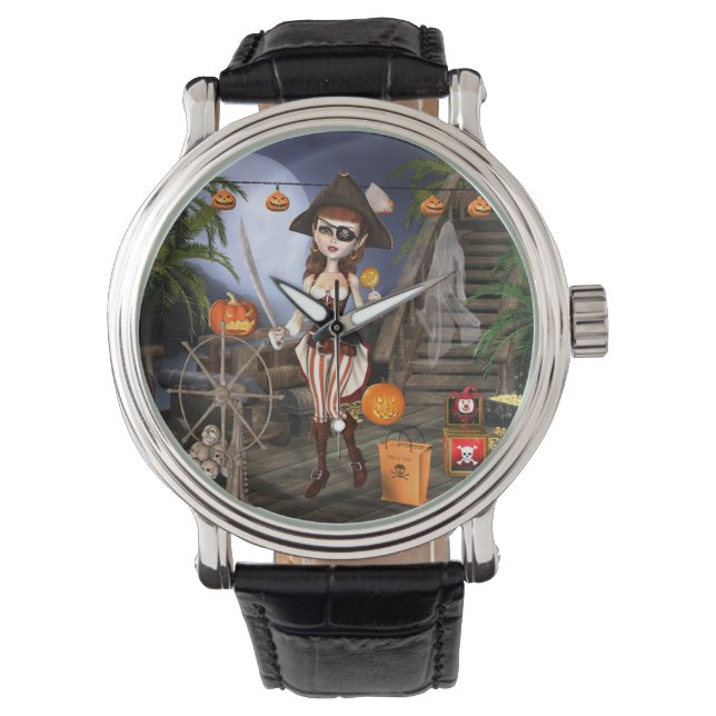 Halloween schattig piraat meisje polshorloge horloge (Voorkant)