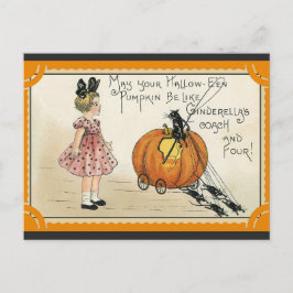 Halloween Schattig  Pompoen Zwart Kat Meisje Briefkaart