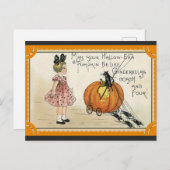 Halloween Schattig  Pompoen Zwart Kat Meisje Briefkaart (Voorkant / Achterkant)