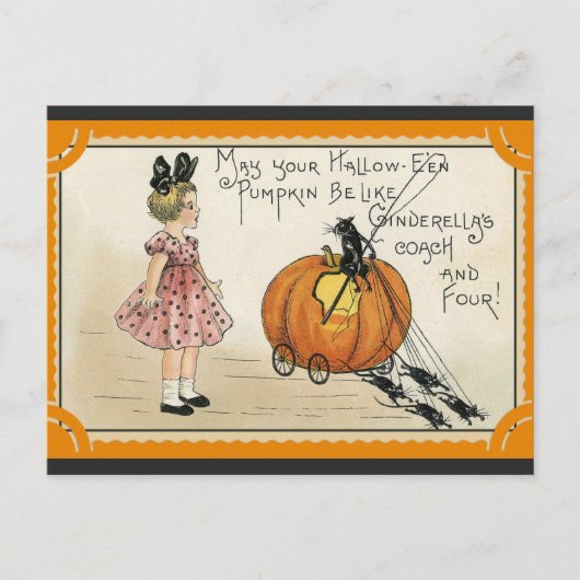 Halloween Schattig  Pompoen Zwart Kat Meisje Briefkaart (Voorkant)