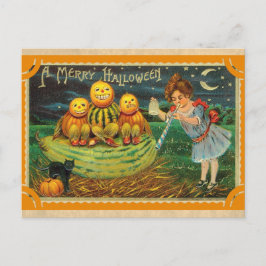 Halloween Schattig  Victoriaans Pompoen Briefkaart