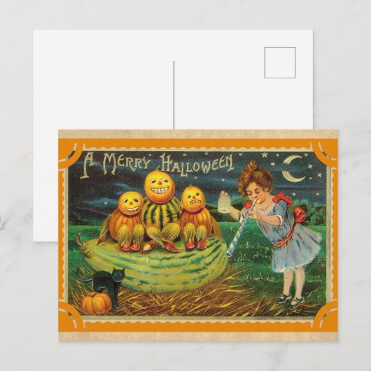 Halloween Schattig  Victoriaans Pompoen Briefkaart (Voorkant / Achterkant)
