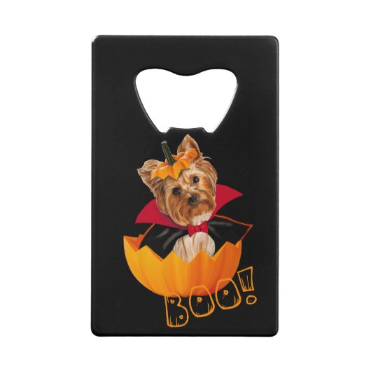 Halloween schattig Yorkshire terrier hond pompoen Creditkaart Flessenopener (Voorkant)