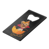 Halloween schattig Yorkshire terrier hond pompoen Creditkaart Flessenopener (Voorkant Gekanteld)