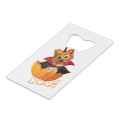 Halloween schattig Yorkshire terrier hond pompoen Creditkaart Flessenopener (Achterkant Gekanteld)