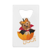 Halloween schattig Yorkshire terrier hond pompoen Creditkaart Flessenopener (Achterkant)