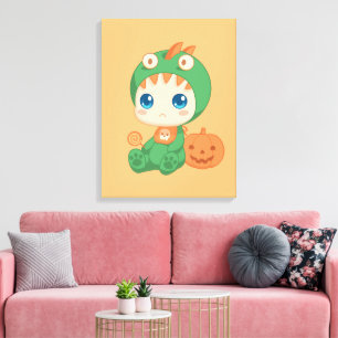 Halloween Schattige Baby Draak Dinosaurus Kostuum Canvas Afdruk