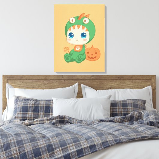 Halloween Schattige Baby Draak Dinosaurus Kostuum Canvas Afdruk (Insitu (Slaapkamer))