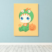 Halloween Schattige Baby Draak Dinosaurus Kostuum Canvas Afdruk (Insitu (Houten vloer))