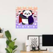 Halloween Schattige Baby Panda Dracula Vampier Poster (Thuiskantoor)