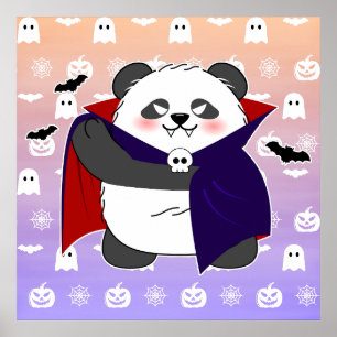 Halloween Schattige Baby Panda Dracula Vampier Poster