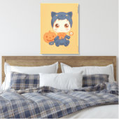 Halloween Schattige Baby zwart kattenkostuum Canvas Afdruk (Insitu (Slaapkamer))