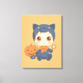 Halloween Schattige Baby zwart kattenkostuum Canvas Afdruk (Voorkant)