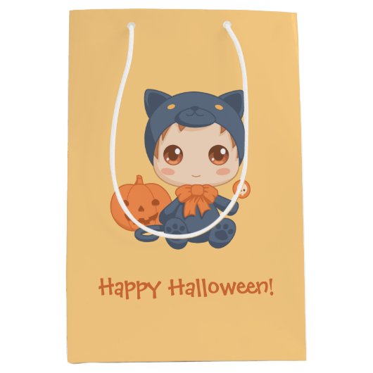 Halloween Schattige Baby zwart kattenkostuum Medium Cadeauzakje (Voorkant)