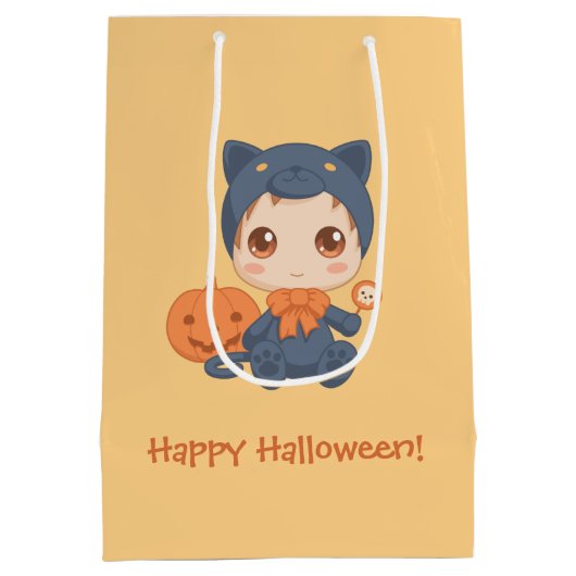 Halloween Schattige Baby zwart kattenkostuum Medium Cadeauzakje (Achterkant)