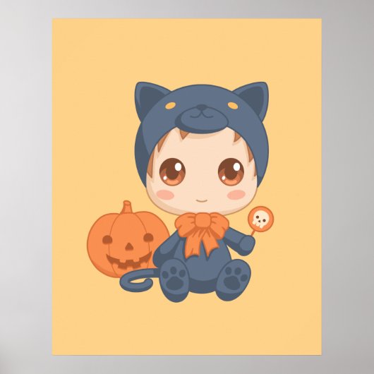 Halloween Schattige Baby zwart kattenkostuum Poster (Voorkant)