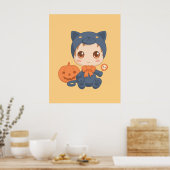Halloween Schattige Baby zwart kattenkostuum Poster (Keuken)
