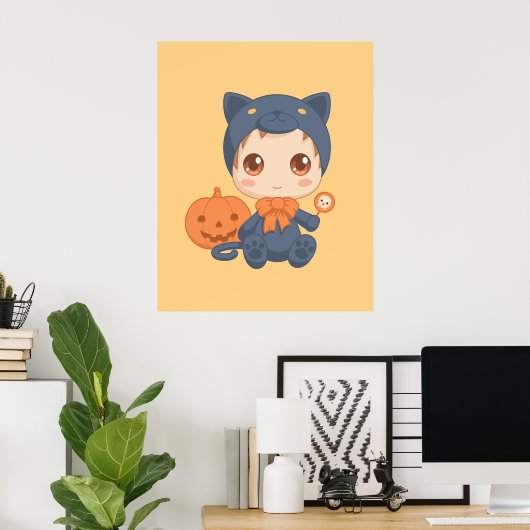 Halloween Schattige Baby zwart kattenkostuum Poster (Thuiskantoor)