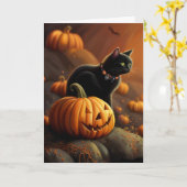 Halloween Schattige Black Cat en Jack O Lantern Kaart (Gele Bloem)
