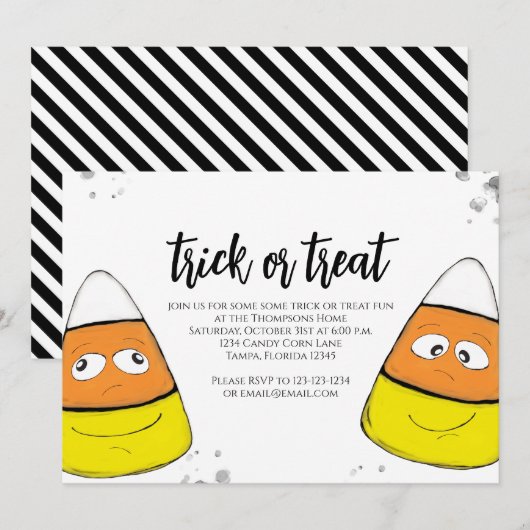 Halloween Schattige Candy Corn Trick or treat Scri Kaart (Voorkant / Achterkant)