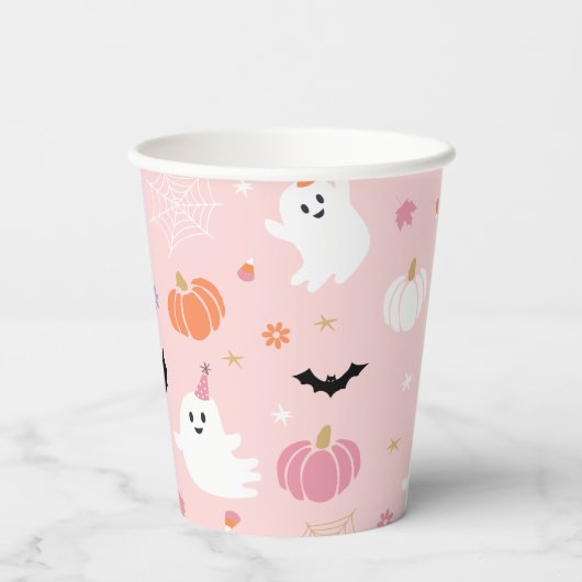 Halloween Schattige Dusty Pink Ghost Papieren Bekers (Achterkant)