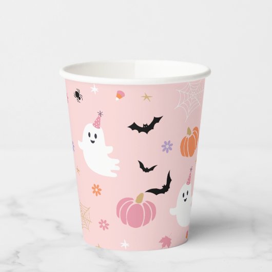 Halloween Schattige Dusty Pink Ghost Papieren Bekers (Links)