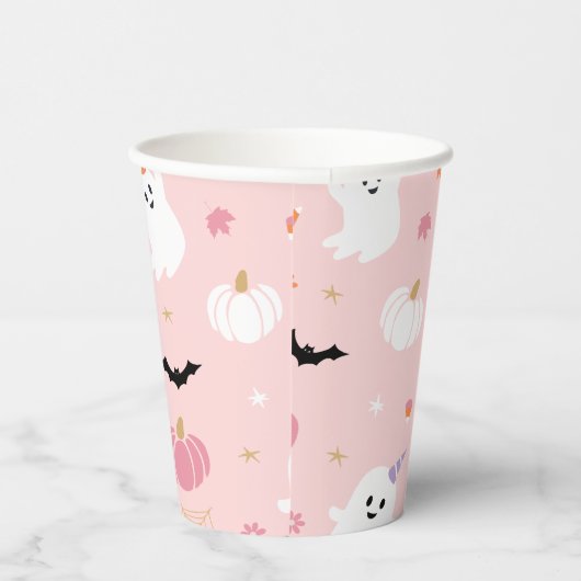 Halloween Schattige Dusty Pink Ghost Papieren Bekers (Rechts)