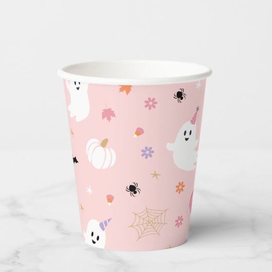 Halloween Schattige Dusty Pink Ghost Papieren Bekers (Voorkant)
