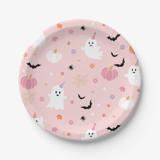 Halloween Schattige Dusty Pink Ghost Papieren Bordje (Voorkant)