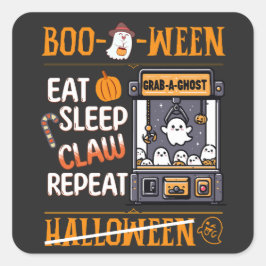 Halloween Schattige Eet Slaap Ghost Claw Machine R Vierkante Sticker