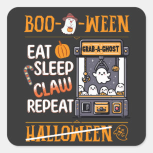 Halloween Schattige Eet Slaap Ghost Claw Machine R Vierkante Sticker