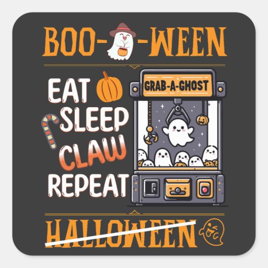 Halloween Schattige Eet Slaap Ghost Claw Machine R Vierkante Sticker (Voorkant)
