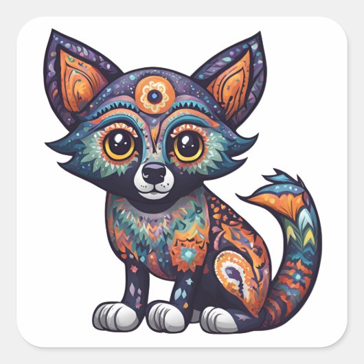 Halloween Schattige Fox Vierkante Sticker (Voorkant)