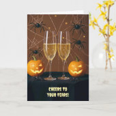 Halloween Schattige Funny Champagne Spiders Kaart (Gele Bloem)