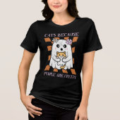 Halloween Schattige Funny Ghost Cat Lover Tri-Blend Shirt (Voorkant)