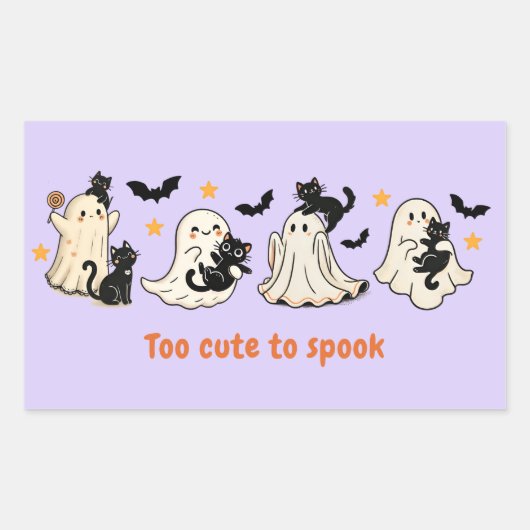 Halloween Schattige Funny Spooky Ghost Cat Rechthoekige Sticker (Voorkant)