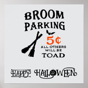 Halloween Schattige Funny Whimsical Broom Poster