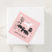 Halloween Schattige Geesten Bat Zwart Roze Illustr Bedankjes Labels (In situ)