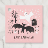 Halloween Schattige Geesten Bat Zwart Roze Illustr Bedankjes Labels (Voorkant)