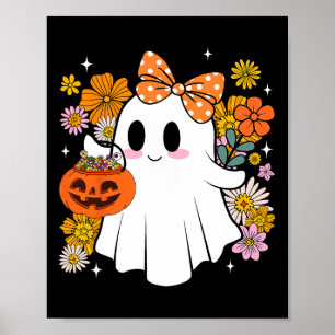 Halloween Schattige Ghost Bloemen Trick or treat Poster