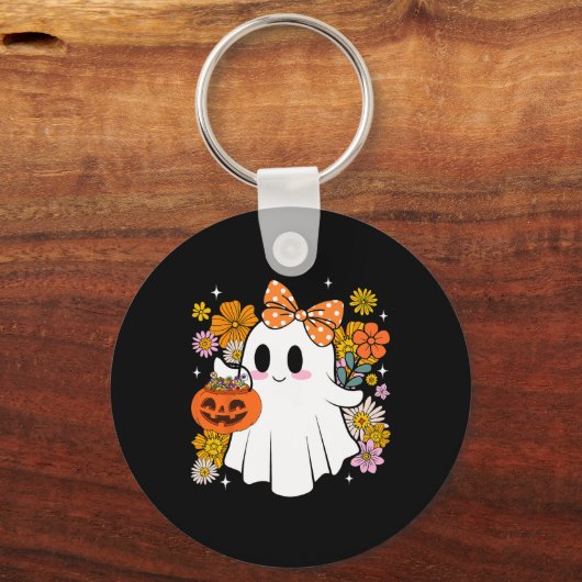Halloween Schattige Ghost  Bloemen Trick or treat Sleutelhanger (Voorkant)