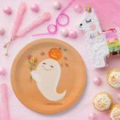 Halloween Schattige Ghost & Flowers Papieren Bordje (Feest)