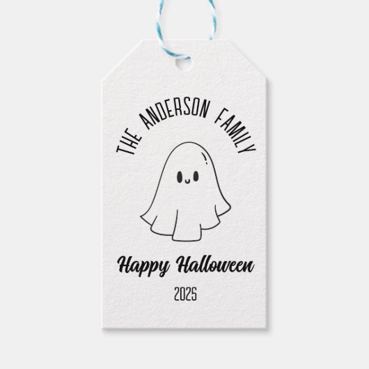 Halloween Schattige Ghost Gepersonaliseerde Naam J Cadeaulabel (Voorkant)