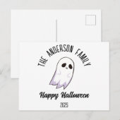 Halloween Schattige Ghost Gepersonaliseerde Naam J Feestdagenkaart (Voorkant / Achterkant)