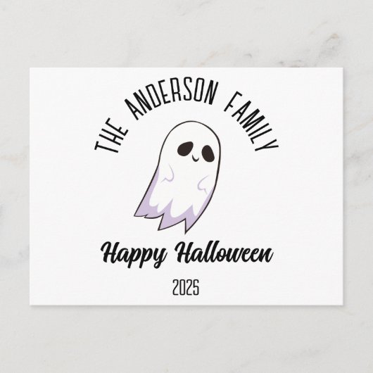 Halloween Schattige Ghost Gepersonaliseerde Naam J Feestdagenkaart (Voorkant)