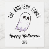 Halloween Schattige Ghost Gepersonaliseerde Naam J Wijn Etiket (Enkel label)