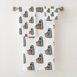Halloween, Schattige Ghost Grey, Trick or treat, B Bad Handdoek